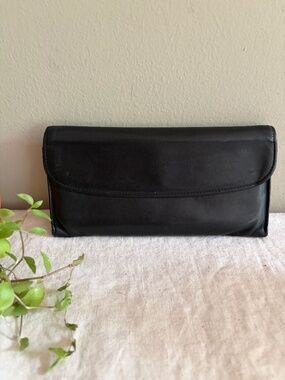 Vintage Geoffrey Amman Black Leather Clutch with Coin Purse | Top Grain USA-Made